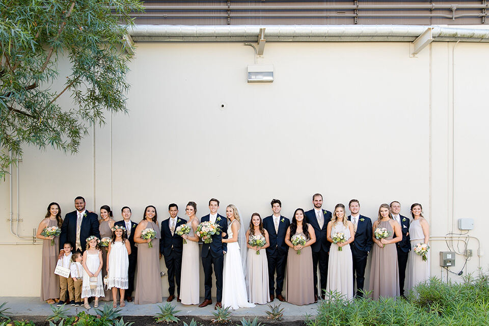 taupe bridesmaid dresses with groomsmen