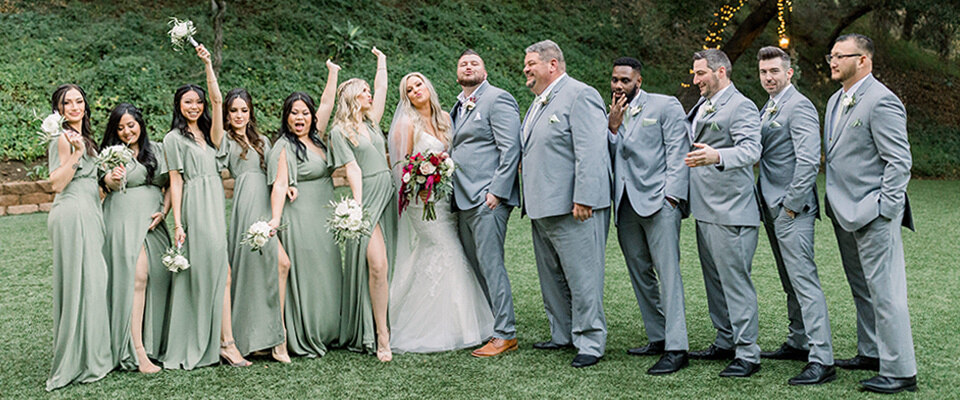 How to Coordinate Suits + Tuxedos with Top Bridesmaids Color