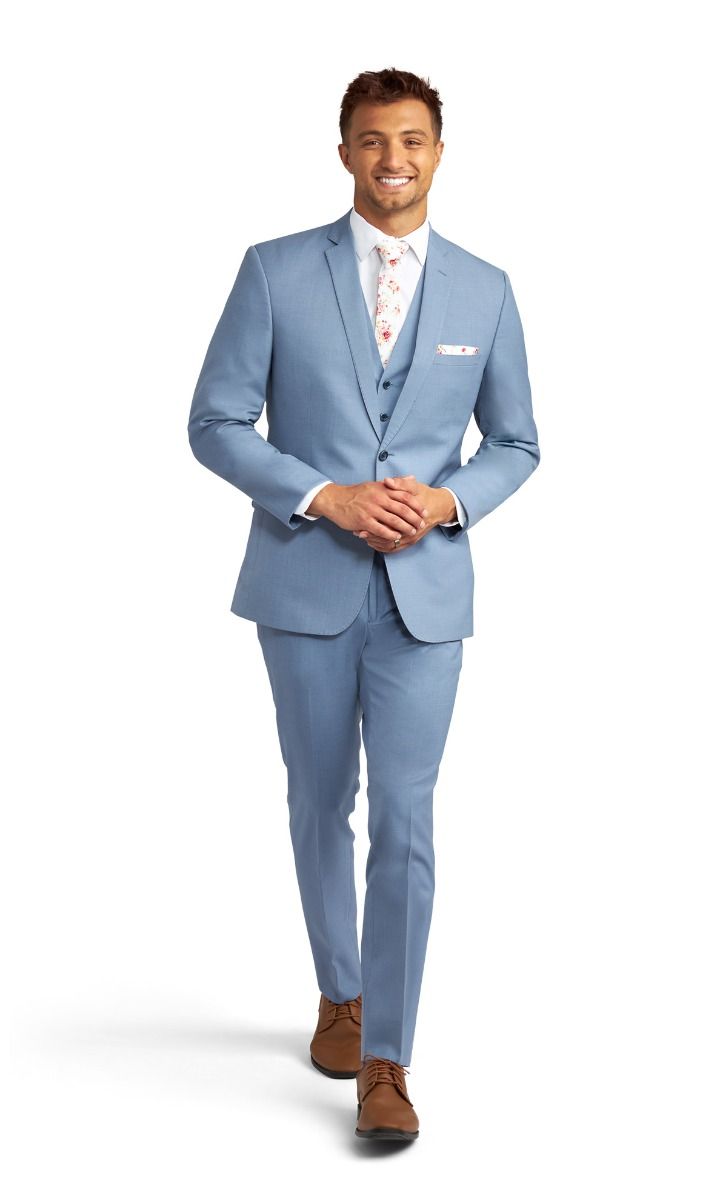 Fitted light blue wool suit pants