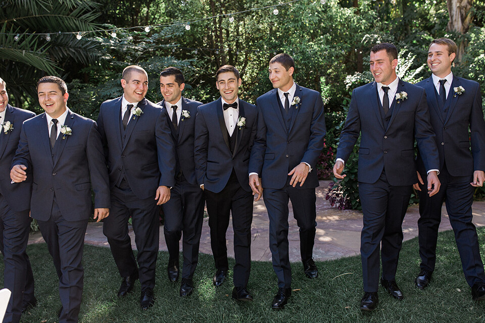 Summer navy blue groomsmen suit with suspenders and bowties  Navy blue  groomsmen, Blue groomsmen, Wedding groomsmen attire